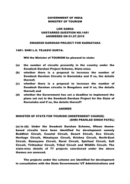 Government of India Ministry of Tourism Lok Sabha