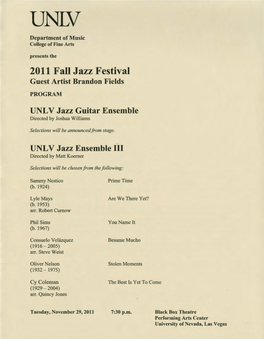 2011 Fall Jazz Festival Guest Artist Brandon Fields