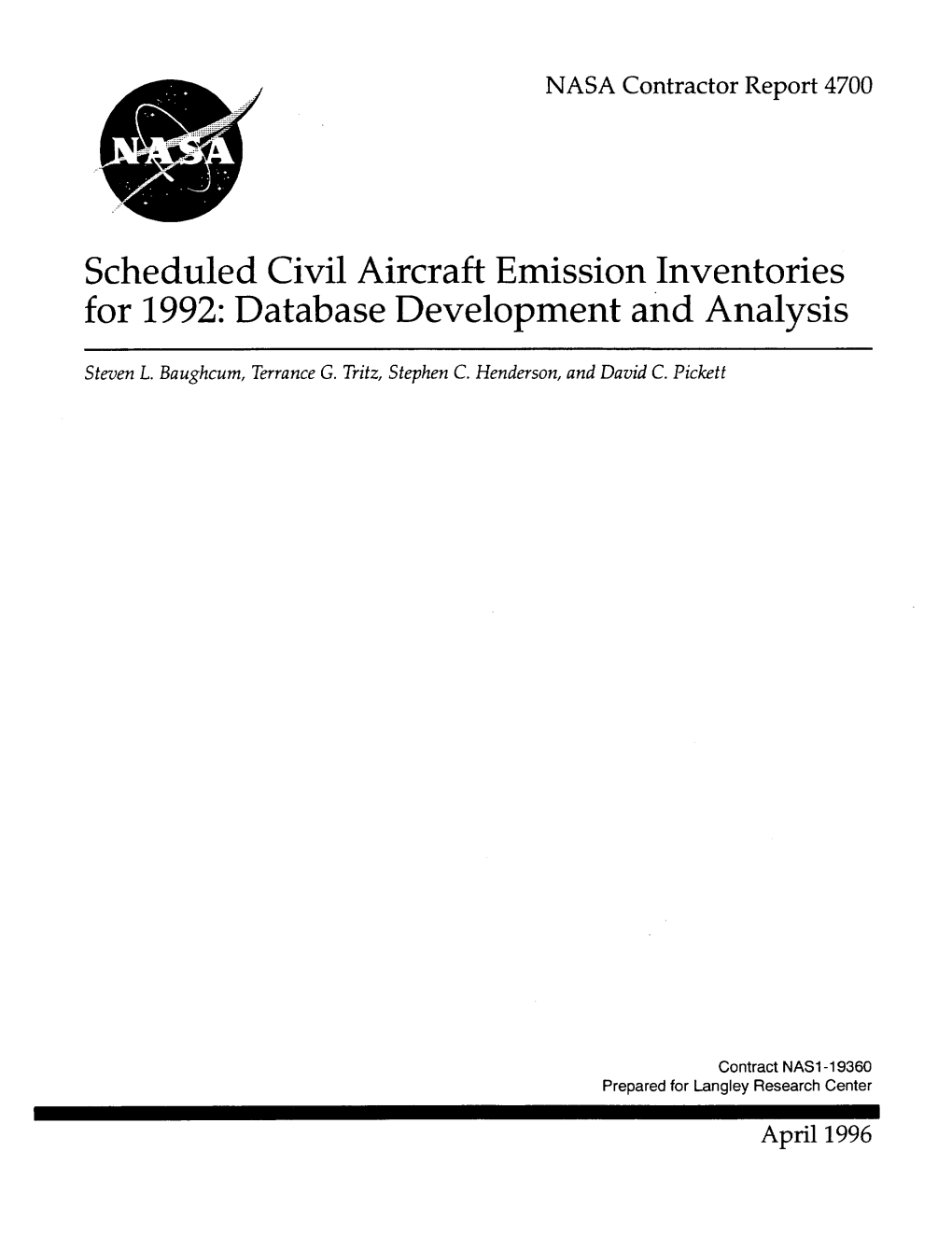 Scheduled Civil Aircraft Emission Inventories for 1992: Database Development and Analysis