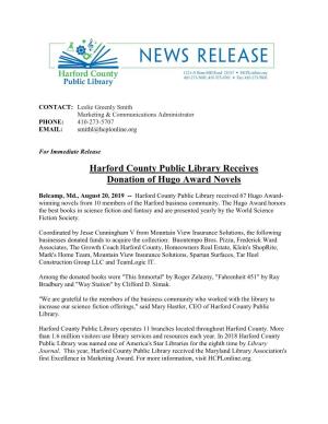 Harford County Public Library Receives Donation of Hugo Award Novels