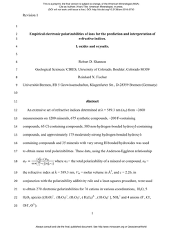 Revision 1 1 Empirical Electronic Polarizabilities of Ions for The