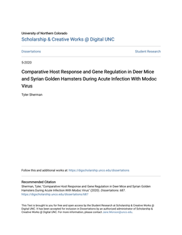 Comparative Host Response and Gene Regulation in Deer Mice and Syrian Golden Hamsters During Acute Infection with Modoc Virus