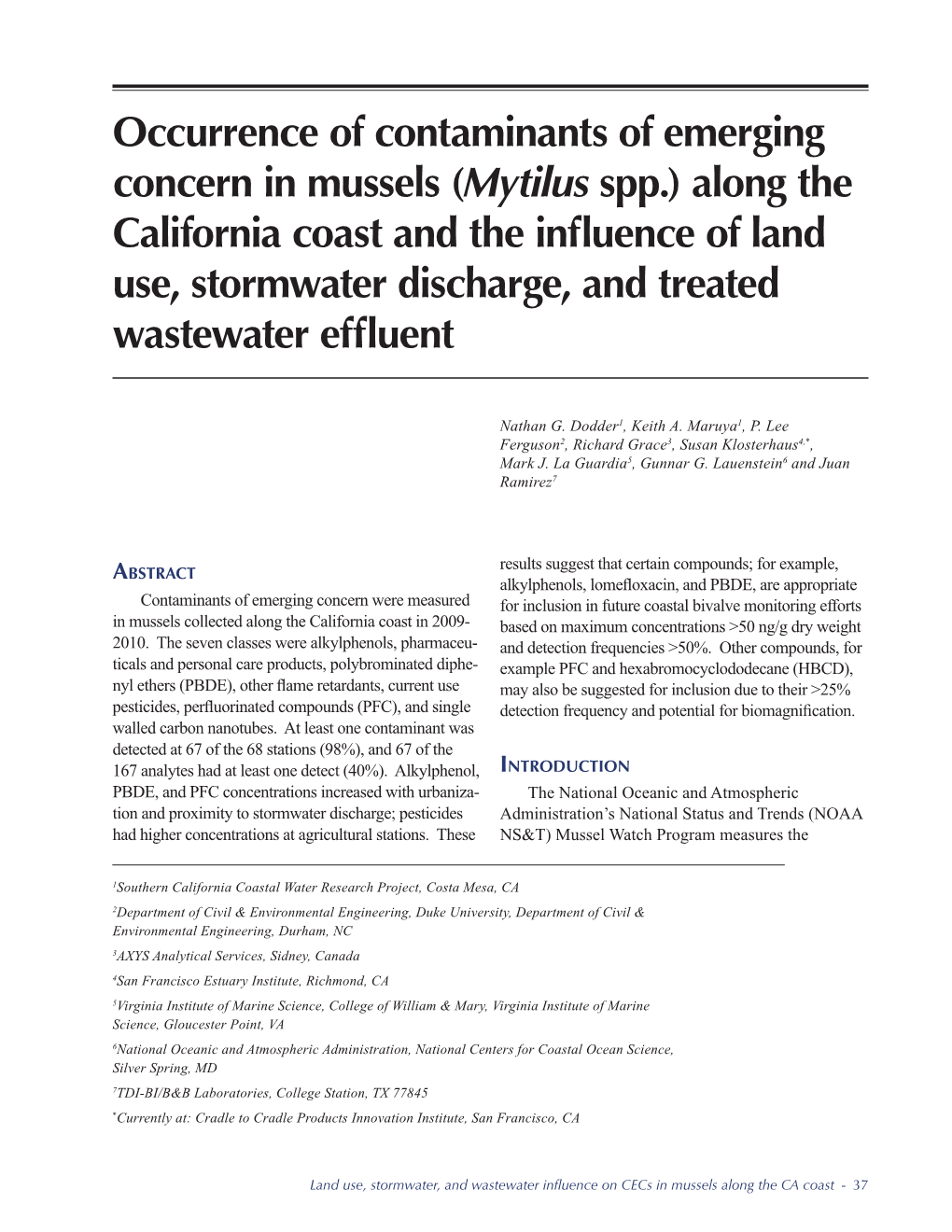 Occurrence of Contaminants of Emerging