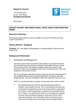 Report to Council UPDATE on WEY and ARUN CANAL TRUST (WACT