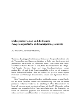 Shakespeares Hamlet Und Die Frauen: Rezeptionsgeschichte Als Emanzipationsgeschichte