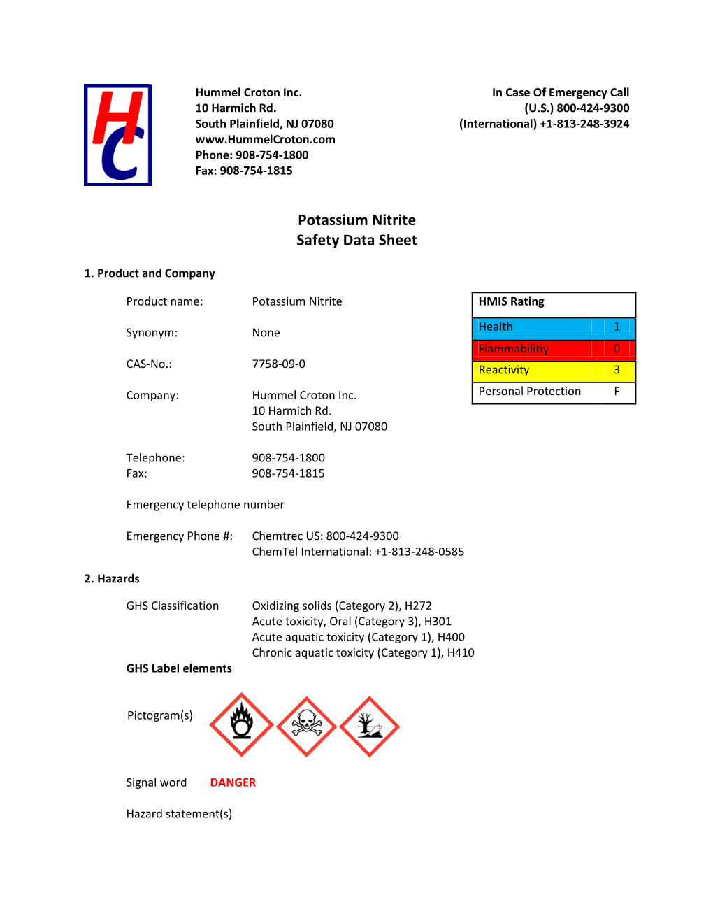 Potassium Nitrite Safety Data Sheet