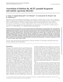 Association of Deletion 9P, 46,XY Gonadal Dysgenesis and Autistic Spectrum Disorder