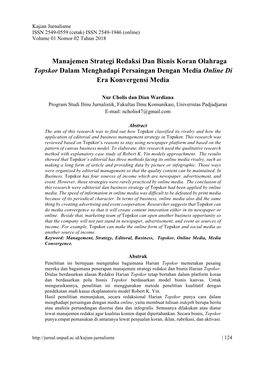 Manajemen Strategi Redaksi Dan Bisnis Koran Olahraga Topskor Dalam Menghadapi Persaingan Dengan Media Online Di Era Konvergensi Media