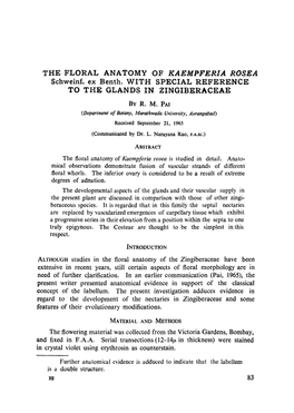 The Floral Anatomy of &lt;Emphasis Type="Italic"&gt;Kaempferia Rosea