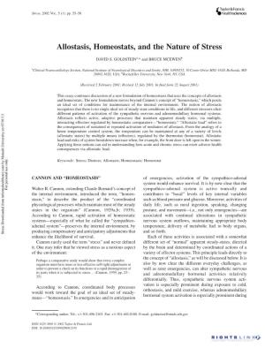 Allostasis, Homeostats, and the Nature of Stress