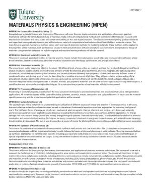 Materials Physics & Engineering (MPEN)