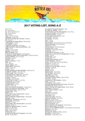 2017 Voting List, Song A-Z