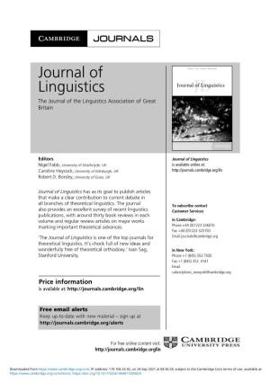 Journal of Linguistics the Journal of the Linguistics Association of Great Britain