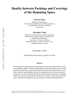 Duality Between Packings and Coverings of the Hamming Space