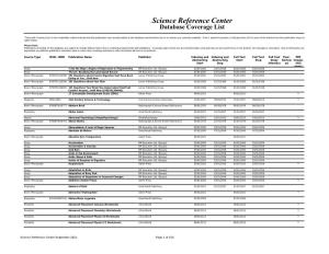 Science Reference Center Database Coverage List
