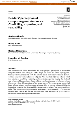 Readers' Perception of Computer-Generated News
