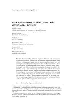 Religious Affiliation and Conceptions of the Moral Domain