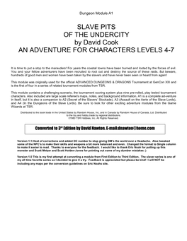 SLAVE PITS of the UNDERCITY by David Cook an ADVENTURE for CHARACTERS LEVELS 4-7