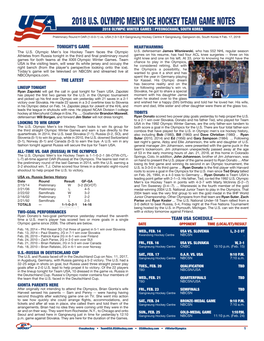 2018 U.S. Olympic Men's Ice Hockey Team Game Notes 2018 Olympic Winter Games | Pyeongchang, South Korea