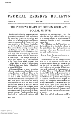 Postwar Drain on Foreign Gold and Dollar Reserves