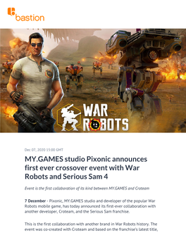 MY.GAMES Studio Pixonic Announces First Ever Crossover Event with War Robots and Serious Sam 4
