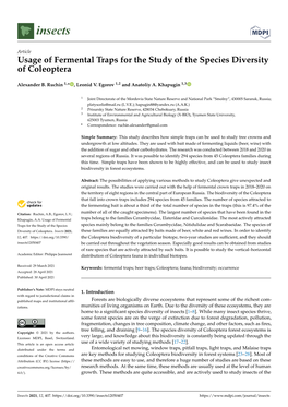 Usage of Fermental Traps for the Study of the Species Diversity of Coleoptera