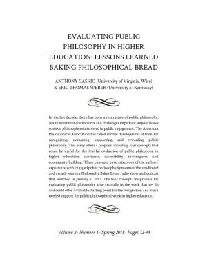 Evaluating Public Philosophy in Higher Education: Lessons Learned Baking Philosophical Bread