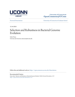 Selection and Robustness in Bacterial Genome Evolution Seila Omer University of Connecticut, Seila.Omer@Uconn.Edu