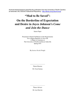 On the Borderline of Expectation and Desire in Joyce Johnson's
