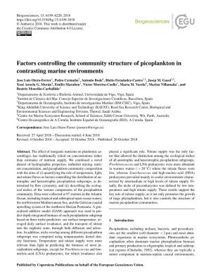 Factors Controlling the Community Structure of Picoplankton in Contrasting Marine Environments