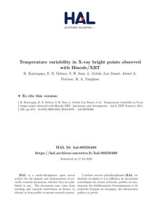 Temperature Variability in X-Ray Bright Points Observed with Hinode/XRT R