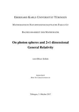 On Photon Spheres and 2+1 Dimensional General Relativity