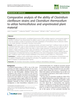 Comparative Analysis of the Ability of Clostridium Clariflavum Strains and Clostridium Thermocellum to Utilize Hemicellulose