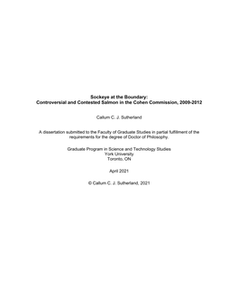 Sockeye at the Boundary: Controversial and Contested Salmon in the Cohen Commission, 2009-2012