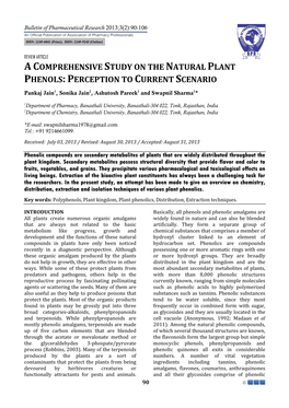 Acomprehensive Study on the Natural Plant Phenols:Perception to Current Scenario