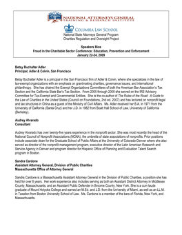 National State Attorneys General Program Charities Regulation and Oversight Project Speakers Bios Fraud in the Charitable Sector