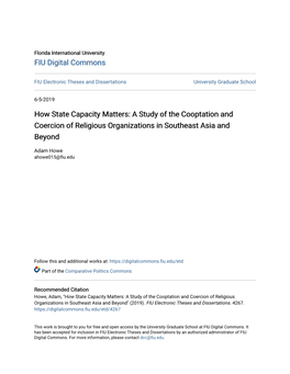 How State Capacity Matters: a Study of the Cooptation and Coercion of Religious Organizations in Southeast Asia and Beyond