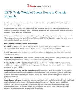 ESPN Wide World of Sports Home to Olympic Hopefuls
