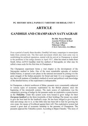 Article Gandhiji and Champaran Satyagrah for PG HISTORY SEM 2