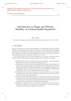 Introduction to Regge and Wheeler “Stability of a Schwarzschild Singularity”