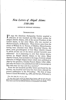 New Letters of Abigail Adams 1788-1801