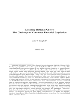 Restoring Rational Choice: the Challenge of Consumer Financial Regulation