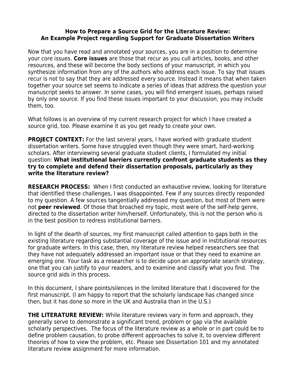 How to Prepare a Source Grid for the Literature Review