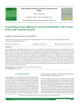 Negotiating Energy Diplomacy and Its Relationship with Foreign Policy and National Security