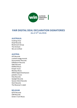 DECLARATION SIGNATORIES (As of 15Th July 2014)