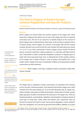 The Desert Steppes of Eastern Europe: Common Regularities and Speciﬁc Features I
