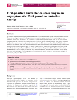 First-Positive Surveillance Screening in an Asymptomatic SDHA Germline Mutation Carrier