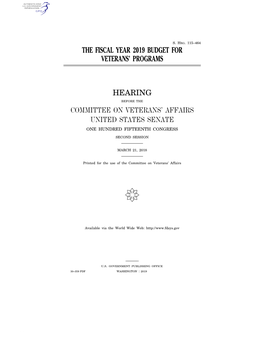 The Fiscal Year 2019 Budget for Veterans' Programs Hearing Committee on Veterans' Affairs United States Senate
