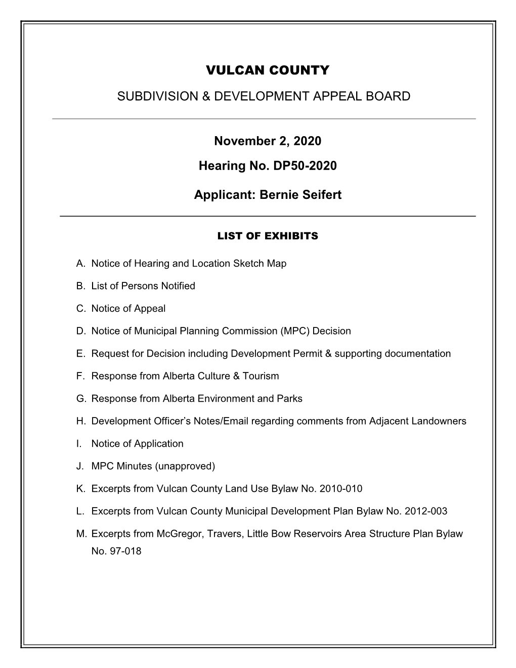 Vulcan County Subdivision & Development Appeal Board
