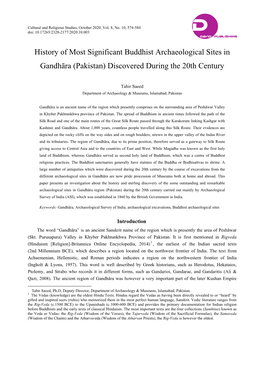 History of Most Significant Buddhist Archaeological Sites in Gandhāra (Pakistan) Discovered During the 20Th Century